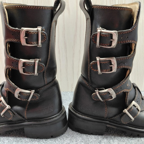 VTG 90s GBX Leather Boots Buckles SZ 8 Combat Moto Biker Punk Goth Emo Grunge - Picture 6 of 16